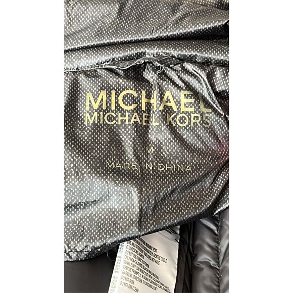 Michael Michael Kors Women’s Size M Dark Gray Puffer Vest Jacket Full Zip Gold - Picture 10 of 11